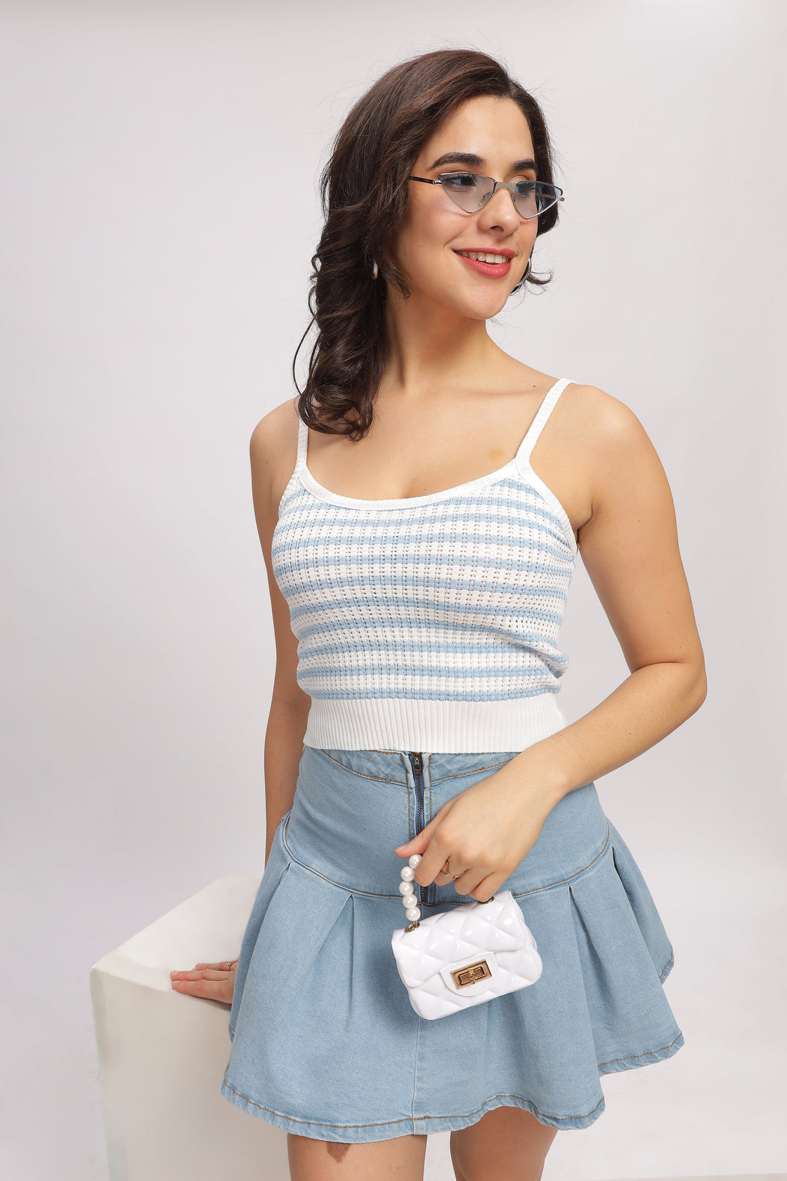 Audrey Blue Knit-Crochet Top