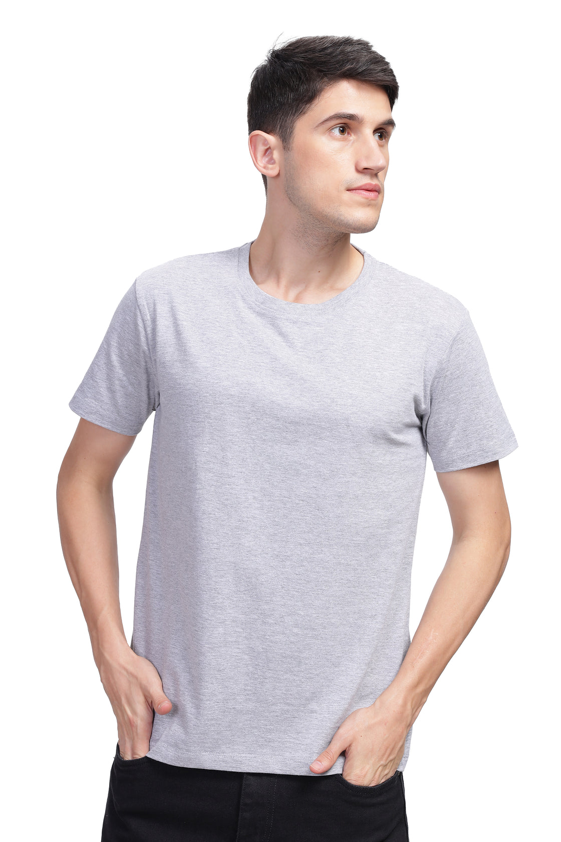 Men Solid Round Neck Cotton Grey T-Shirt
