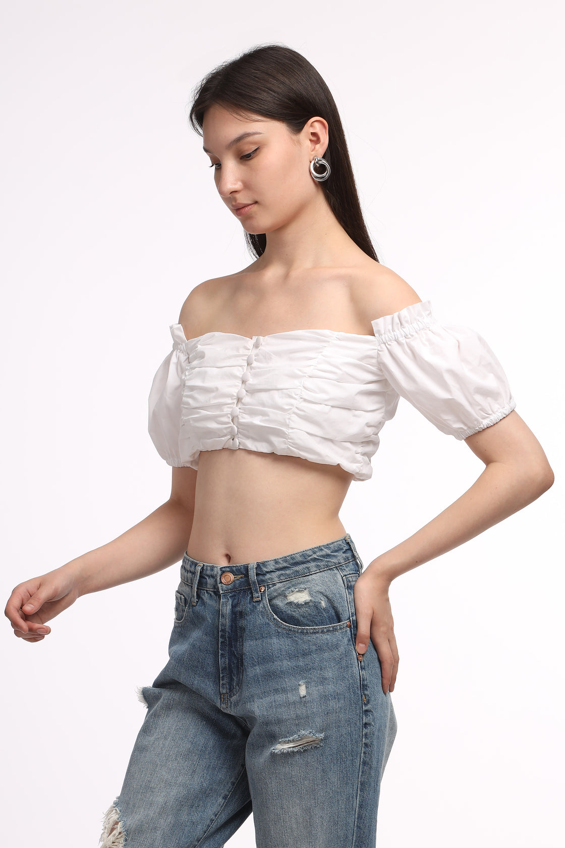Oia Cotton Off-Shoulder White Top